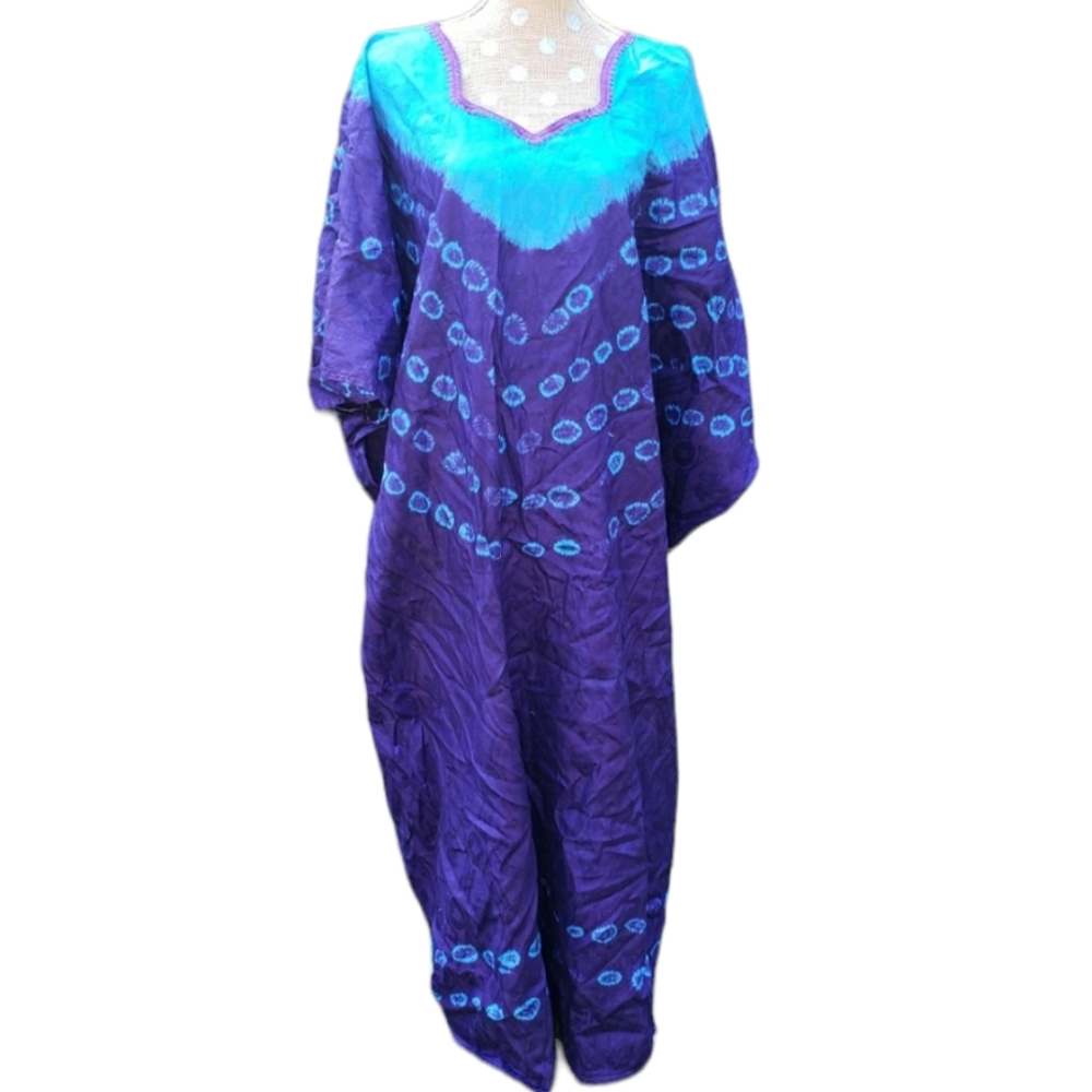 Tie dye caftan kaftan mumu kimono purple blue Vintage